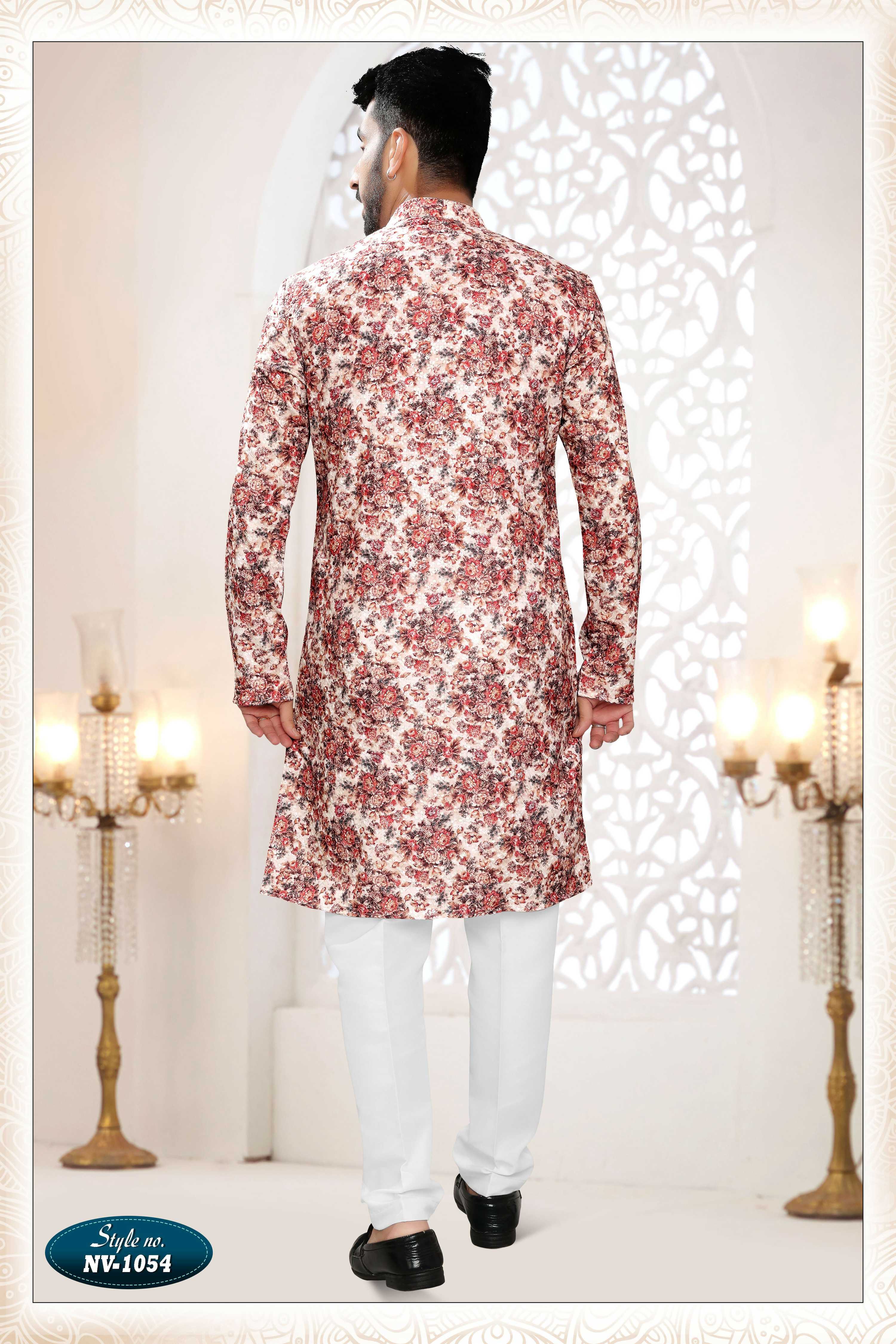 Joban Fashion Men's Cream Base Straight Rayon Thread Embroidery All Over Kurta Set