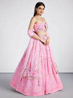 House of Panchhi Coral colour Organza Floral design digital print Semi-Stitched Lehenga choli & Dupatta