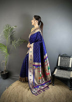 Joban Fashion Royal Blue Peacock & Floral Motifs Soft Lichi Silk Kanchipuram Saree - Distacart