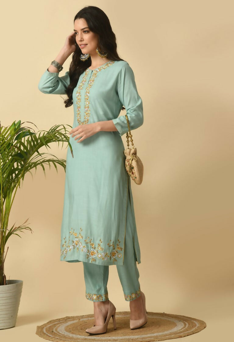 Joban Fashion Sea Green Cotton Rayon Kurta Set
