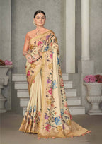 Beige Rangkat Tussar Silk Woven Design Saree with Unstitched Blouse - Mohmanthan Eshani