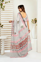 Vastranavya Green Digital Printed Linen Ready To Wear Designer Saree with Unstitched Blouse - Distacart