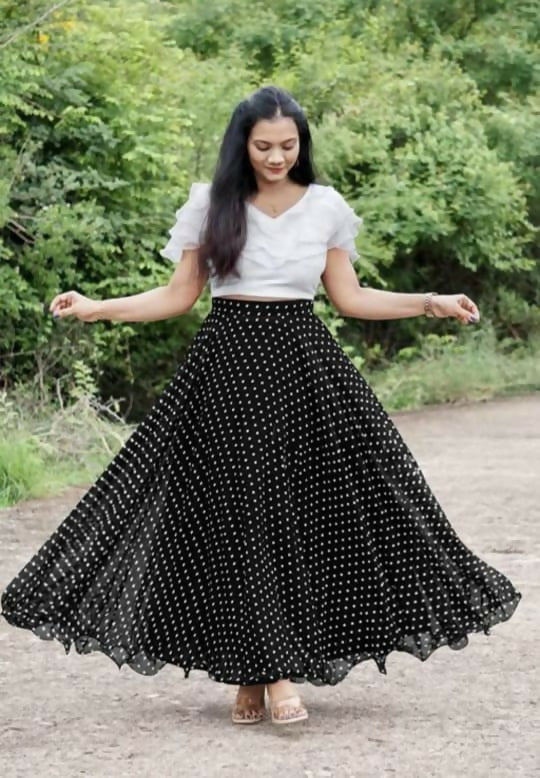 Dishitha Creation Printed Stitched Lehenga & Crop Top - White & Black