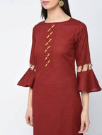 Aniyah Cotton Criss Cross Bell Sleeves Straight Kurta In Maroon (AN-101B)