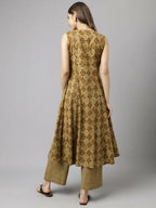 FIORRA Women's Brown Cotton A-Line Kurta Palazzo Set