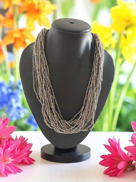 Inhanns Handmade Beaded Multilayer Necklace, 20 Layers - Gray