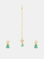 Ruby Raang Semi-Circle Gold Blue Earrings Set With Maang Tikka - Distacart