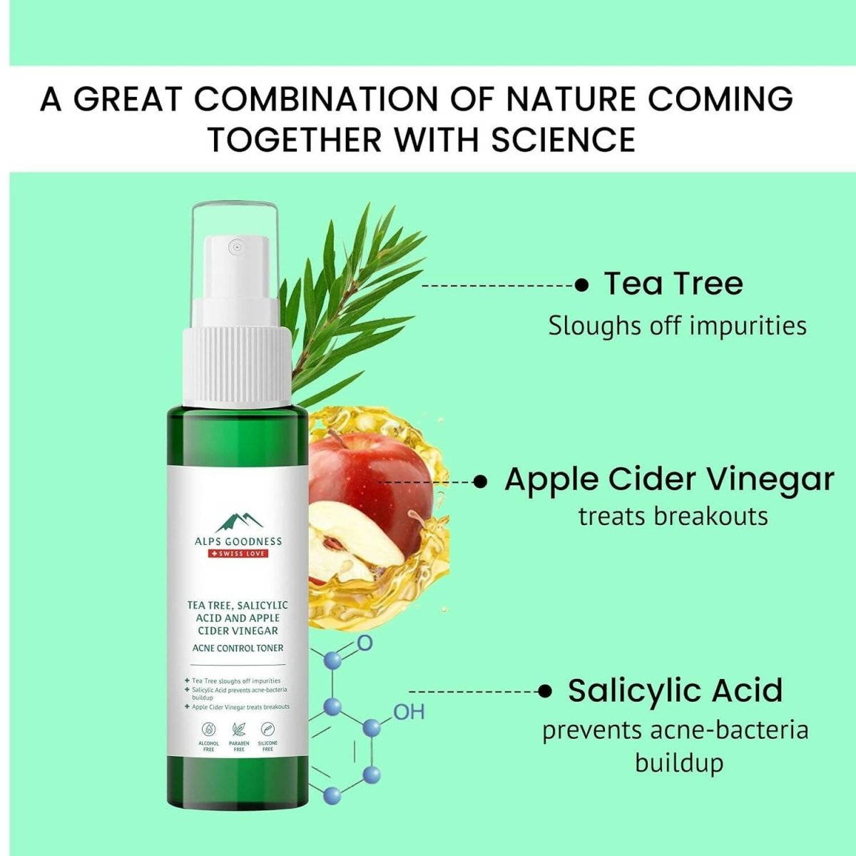 Alps Goodness Acne Control Toner for Oily Skin with Tea Tree Apple, Cider Vinegar & Salicylic Acid
