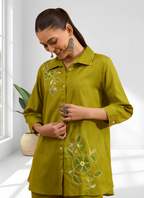 Joban Fashion Green Cotton, Linen Embroidered Readymade Cord Set - Distacart
