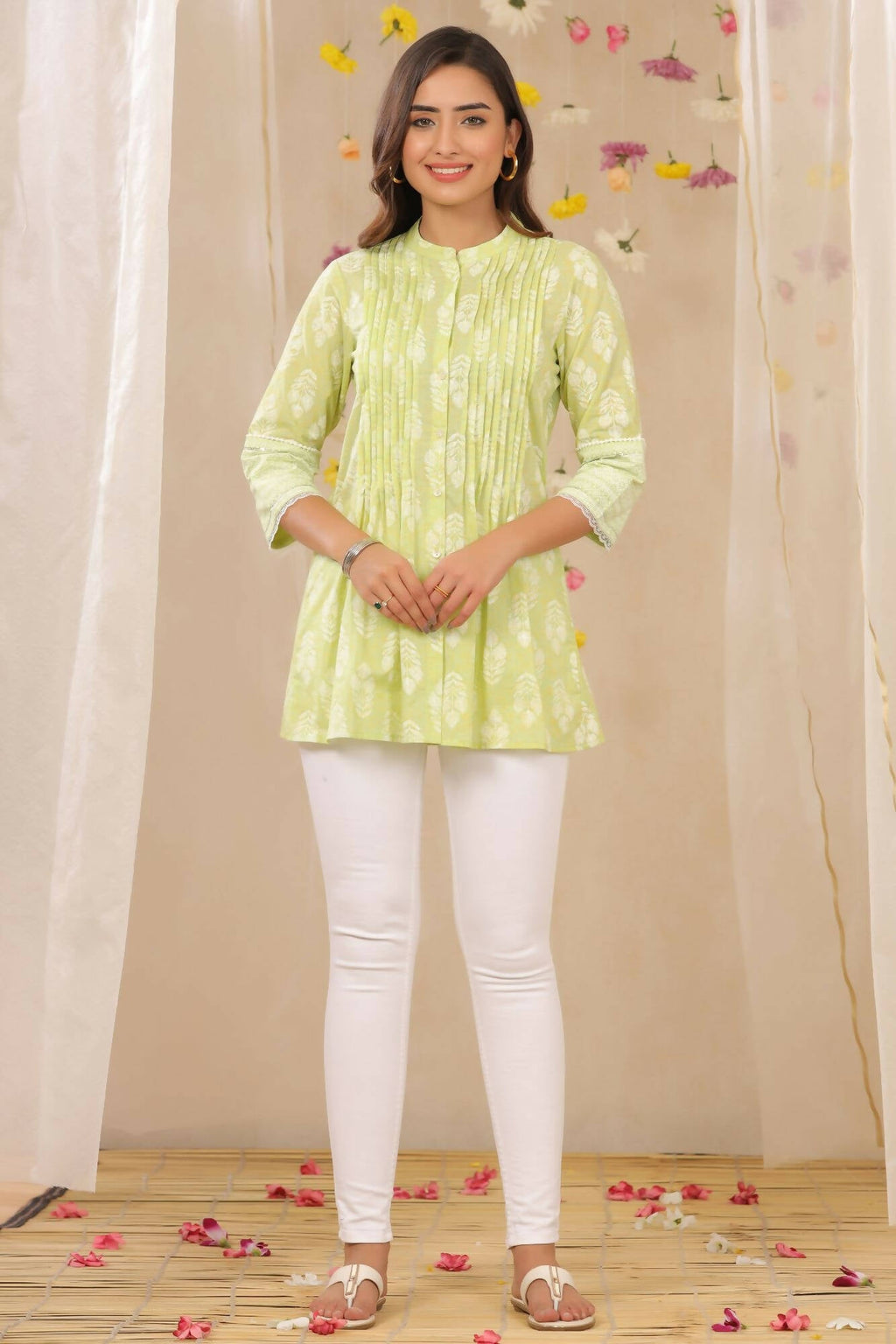 Juniper Women Limegreen Cambric Printed A-Line Tunic - Distacart