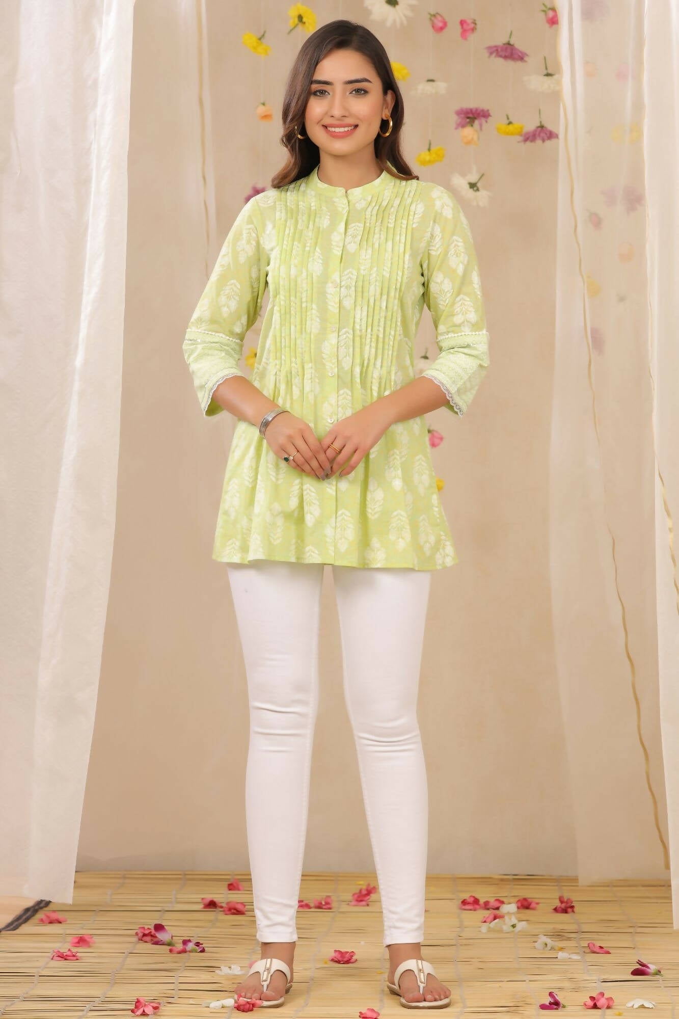 Juniper Women Limegreen Cambric Printed A-Line Tunic - Distacart