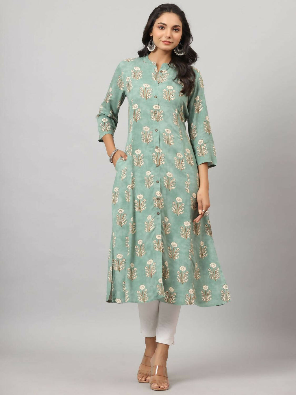 Juniper Women's Green Printed A-Line Kurta - Distacart