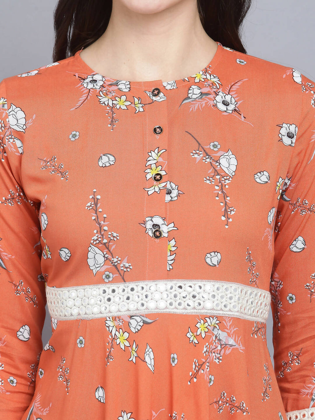 Myshka Women's Orange Floral Midi Dress - Distacart