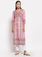 Myshka Women's Multi Pashmeena Printed 3/4 Sleeve Round Neck Casual Winter Kurta