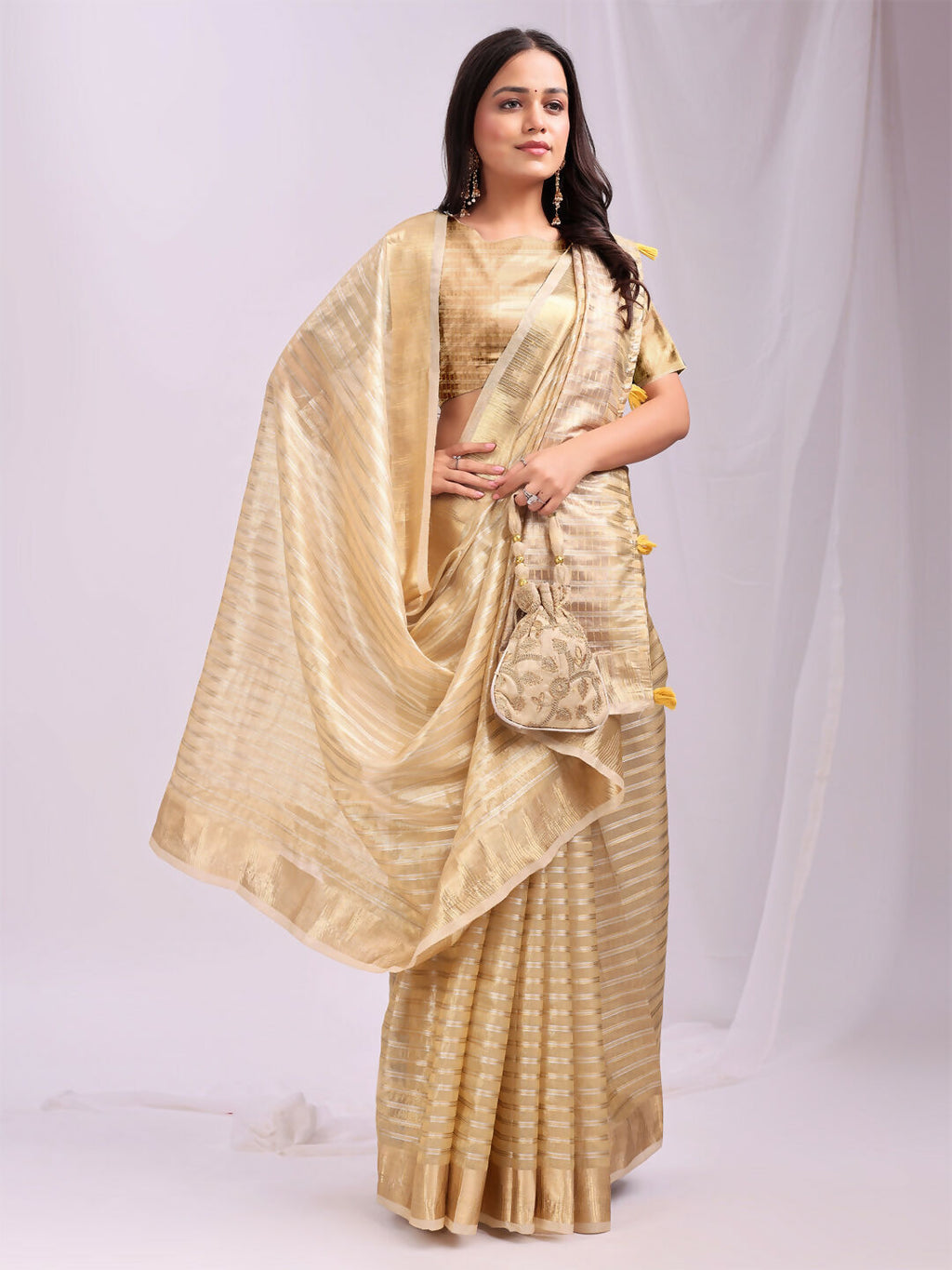 Shree Shyam Fashion Organza Gold Saree - Distacart