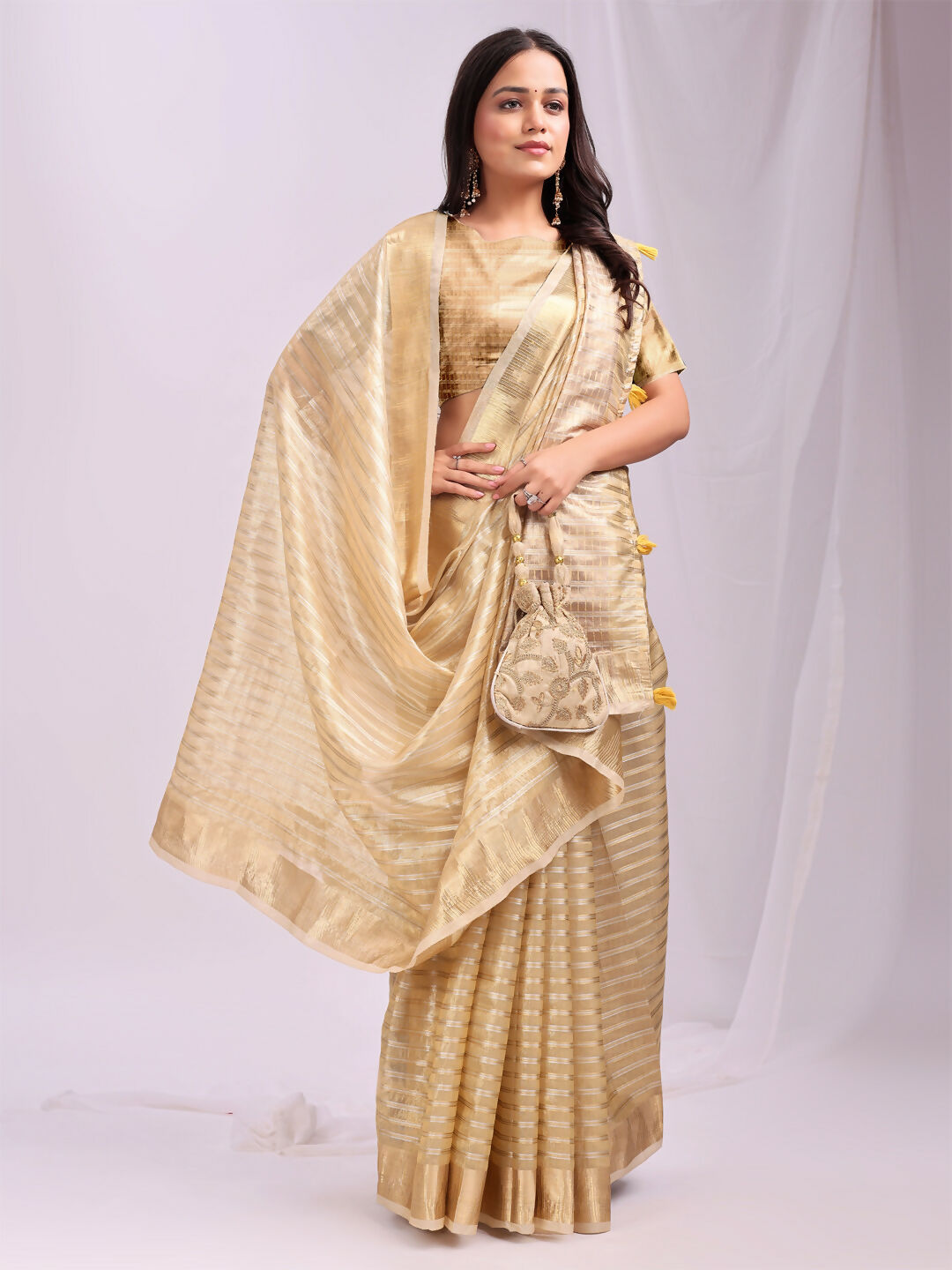 Shree Shyam Fashion Organza Gold Saree - Distacart
