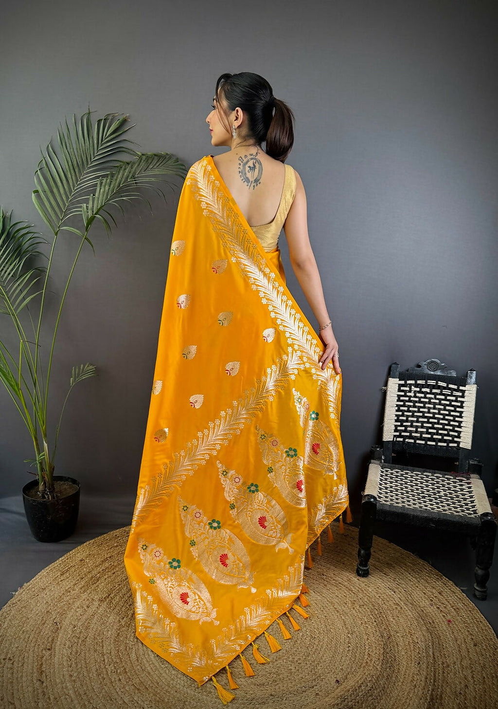 Joban Fashion Banarasi Orange Woven Soft Silk Saree - Distacart