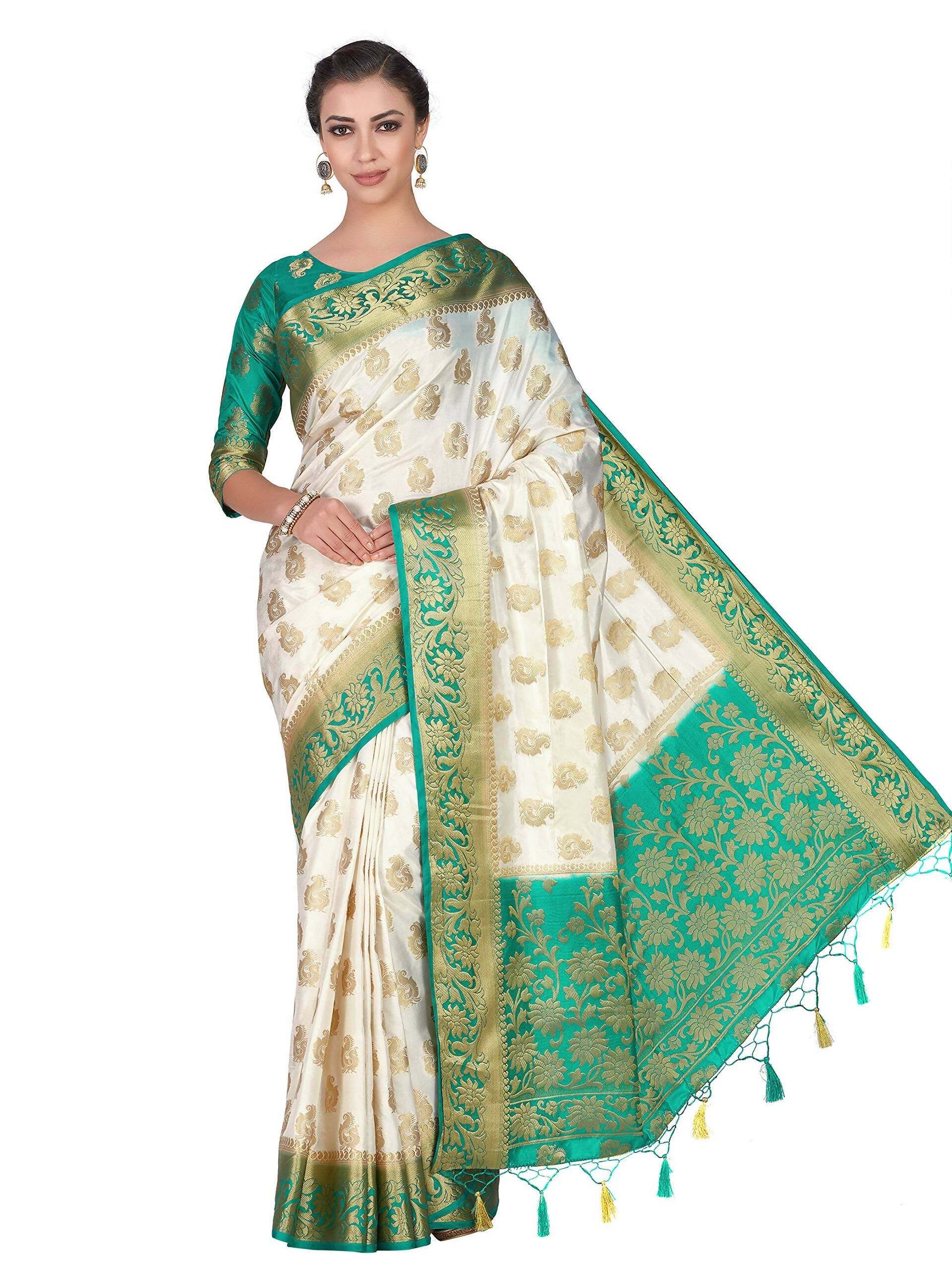 Mimosa Women's Kanchipuram Silk Beige Saree - Distacart