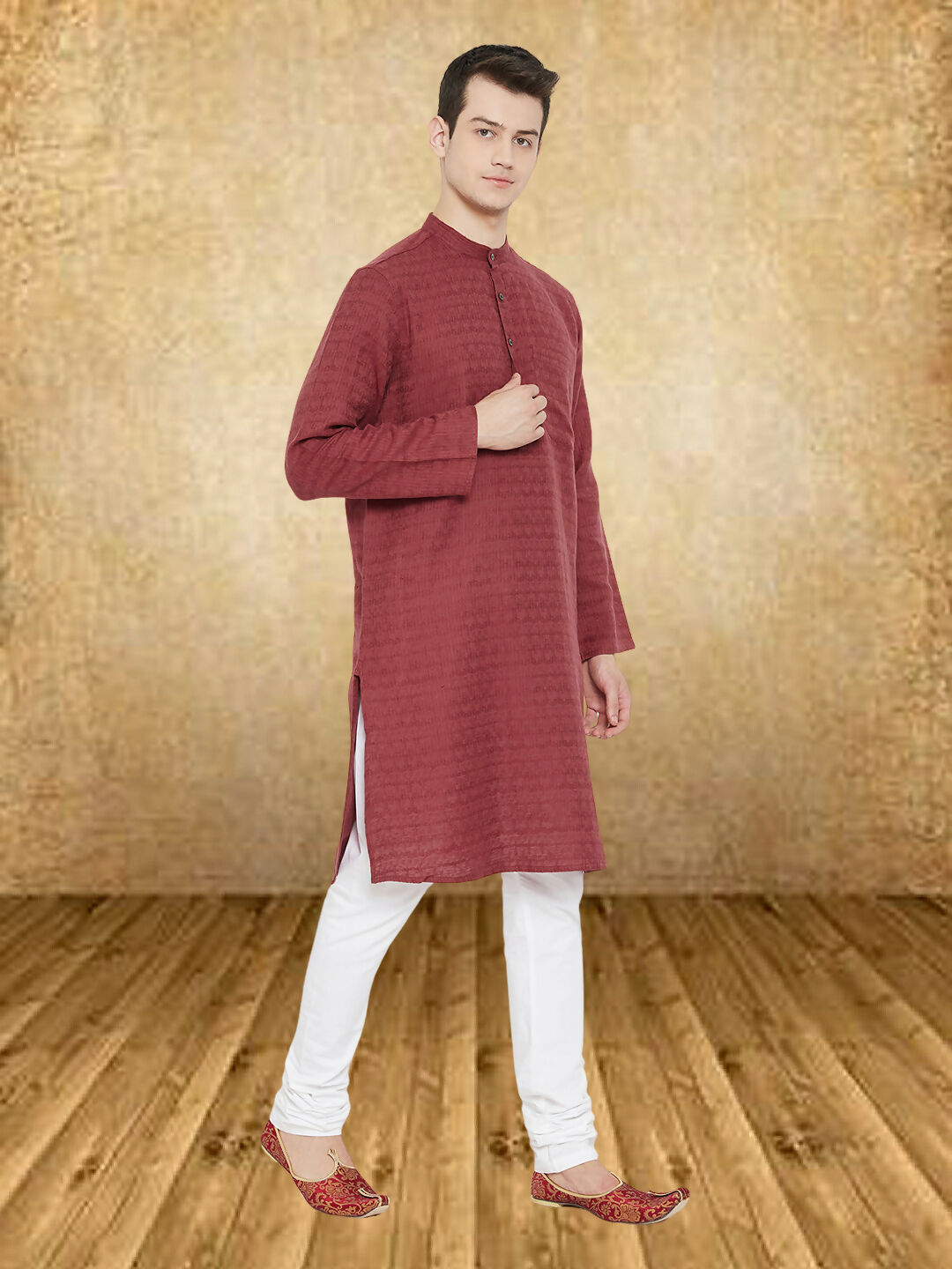 Even Apparels Men's Maroon Emboided Kurta