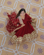 Jyoti Fashion Women's Maroon Faux Blooming Sequins Zari Embroideredy Anarkali Dress with Dupatta