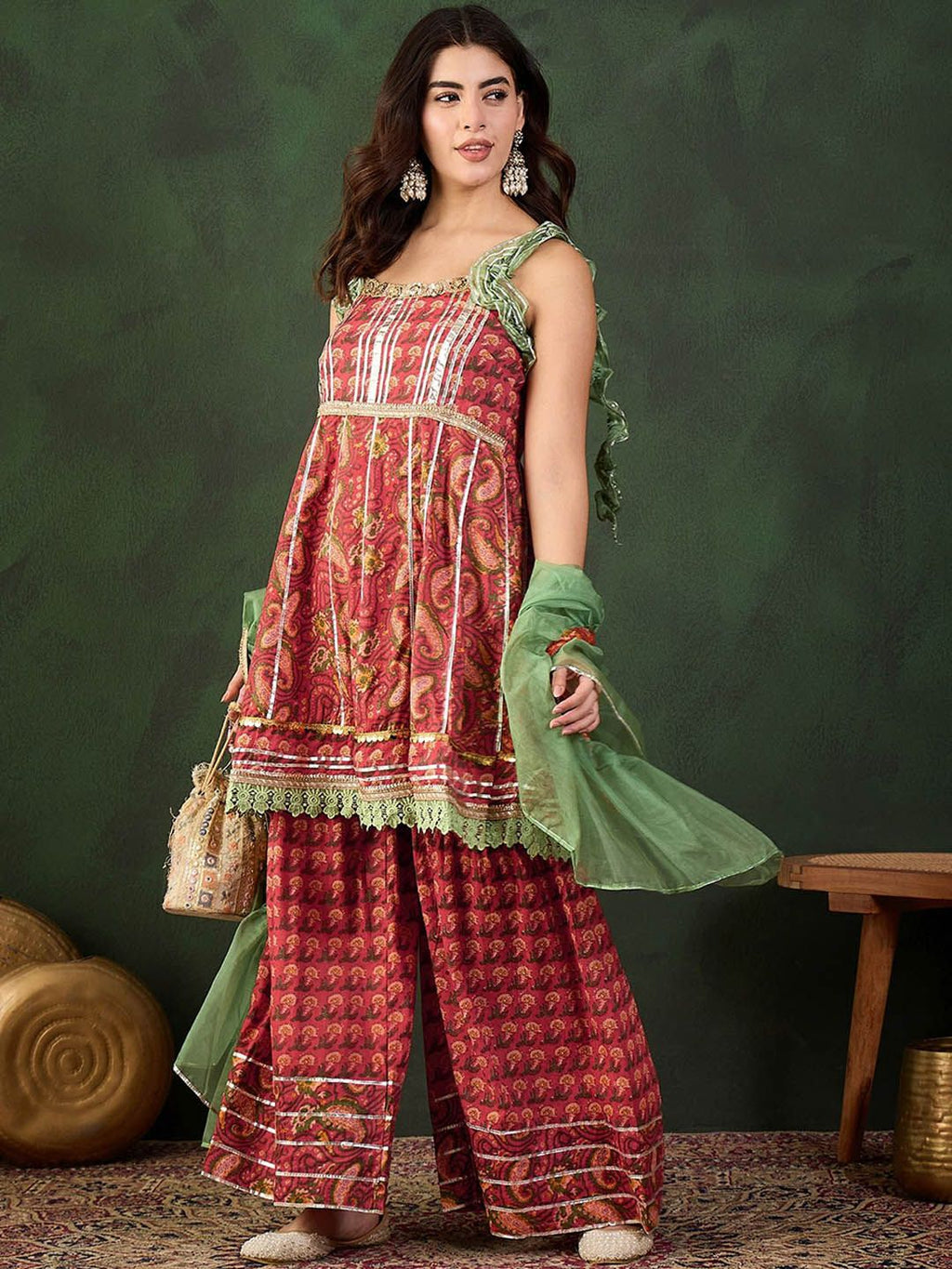 Sangria Printed Pure Cotton Kurta & Sharara With Dupatta