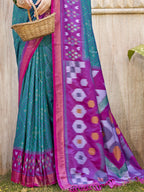 Shree Shyam Fashion Pochampalli Silk Sea Green Saree - Distacart