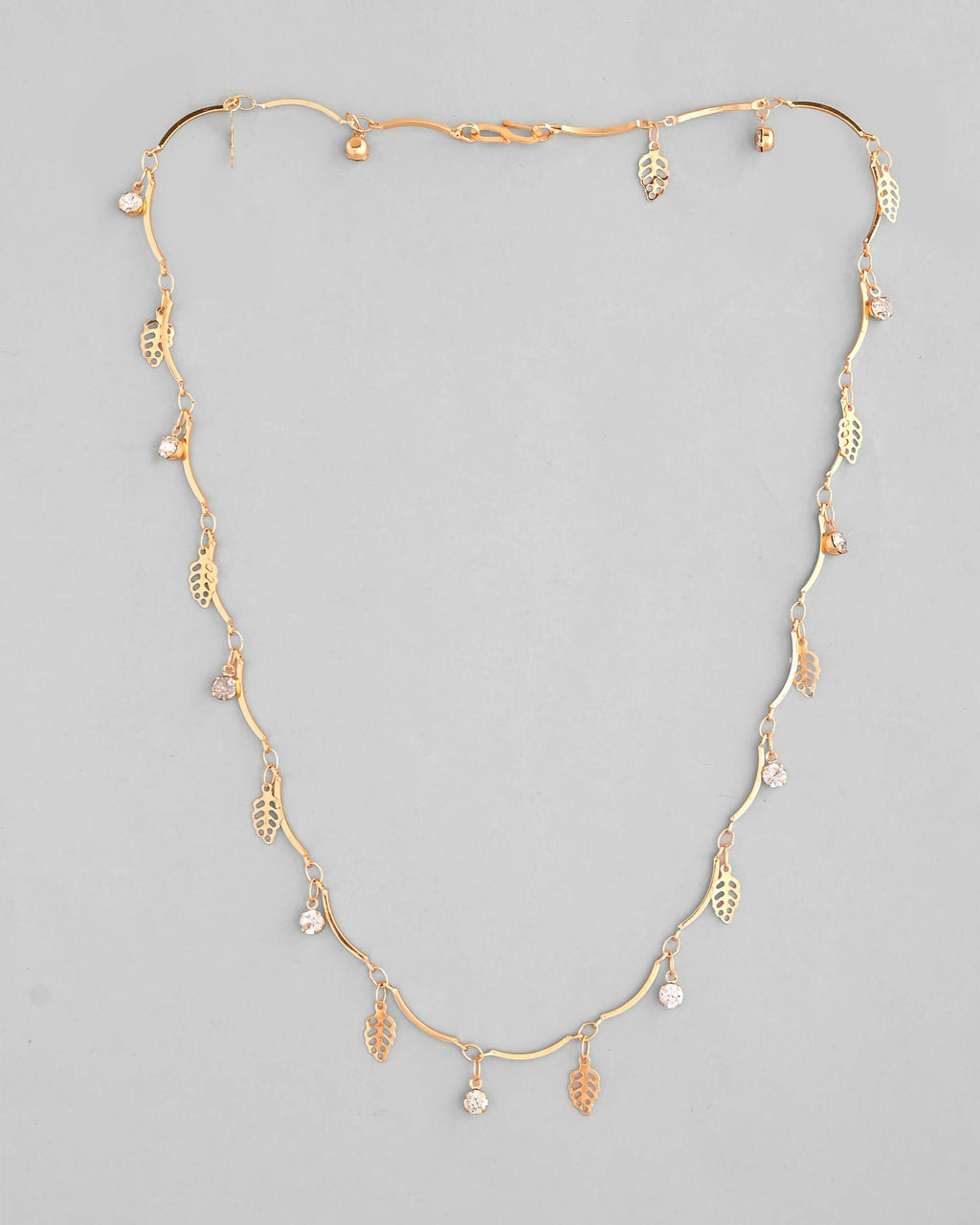 VOJ Gold-Polished Designer Chain For Women With AD Stone And Leaf