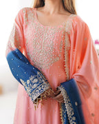 The52 Women's Beautiful Chinon silk Fabric Embroidery Work Straight Kurta Palazzo and Dupatta Set - Distacart
