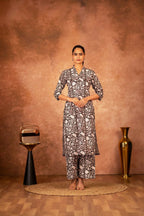 Joban Fashion Black Floral Hand Block Printed Cotton Kurta Pant Set - Distacart