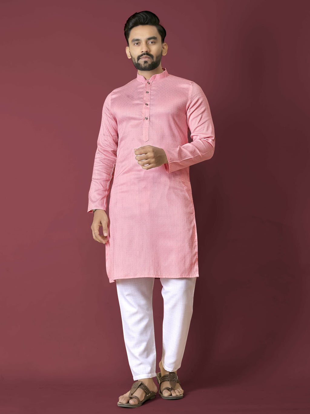 Anaita Pink Solid Soft Jacquard Silk Straight Kurta