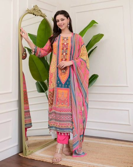 Joban Fashion Multicolor Chinon Embroidery Sequence Work Readymade Kurta Set