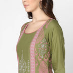 Cheera Hand Block Print Military Color Straight Kurta (MAAI-047K)