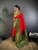 Joban Fashion Banarasi Red Woven Soft Silk Saree - Distacart