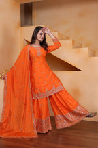 Joban Fashion Orange Silk Embroidered Sharara Set - Distacart