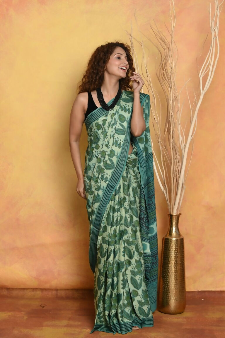 Very Much Indian Designer Modal Silk Saree With With Beautiful Floral Print - Sea Green - Distacart