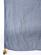 Yufta Women Blue Bandhani Printed Embroidered Detail Cotton Kurta with Trouser & Dupatta