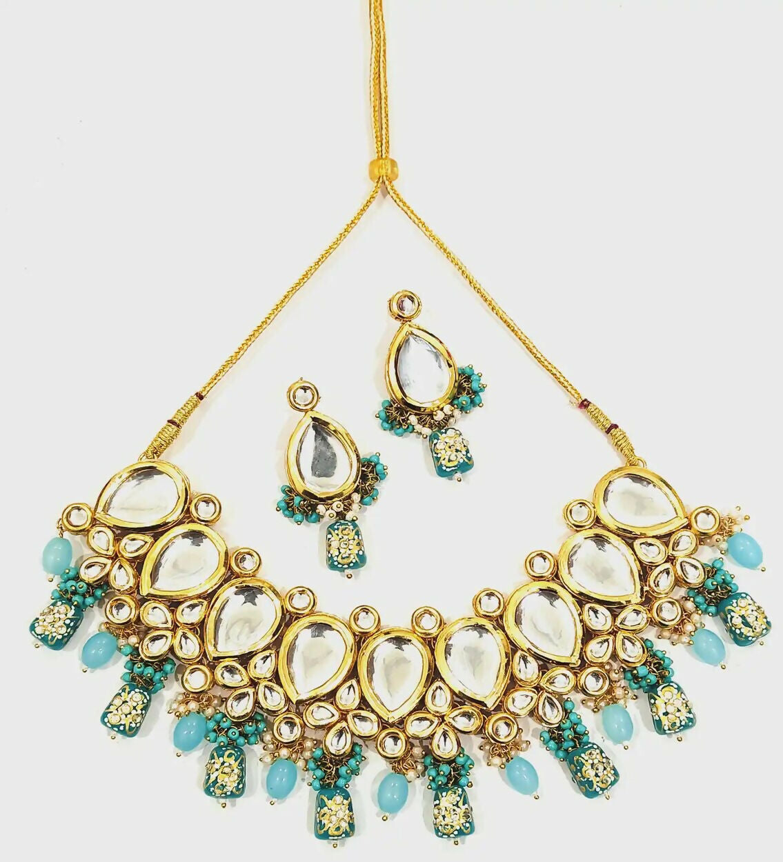 Joban Fashion Hand Made High Quality Gold Plated Base Metal Alloy Kundan Stone Studded Kundan Jewellery Set