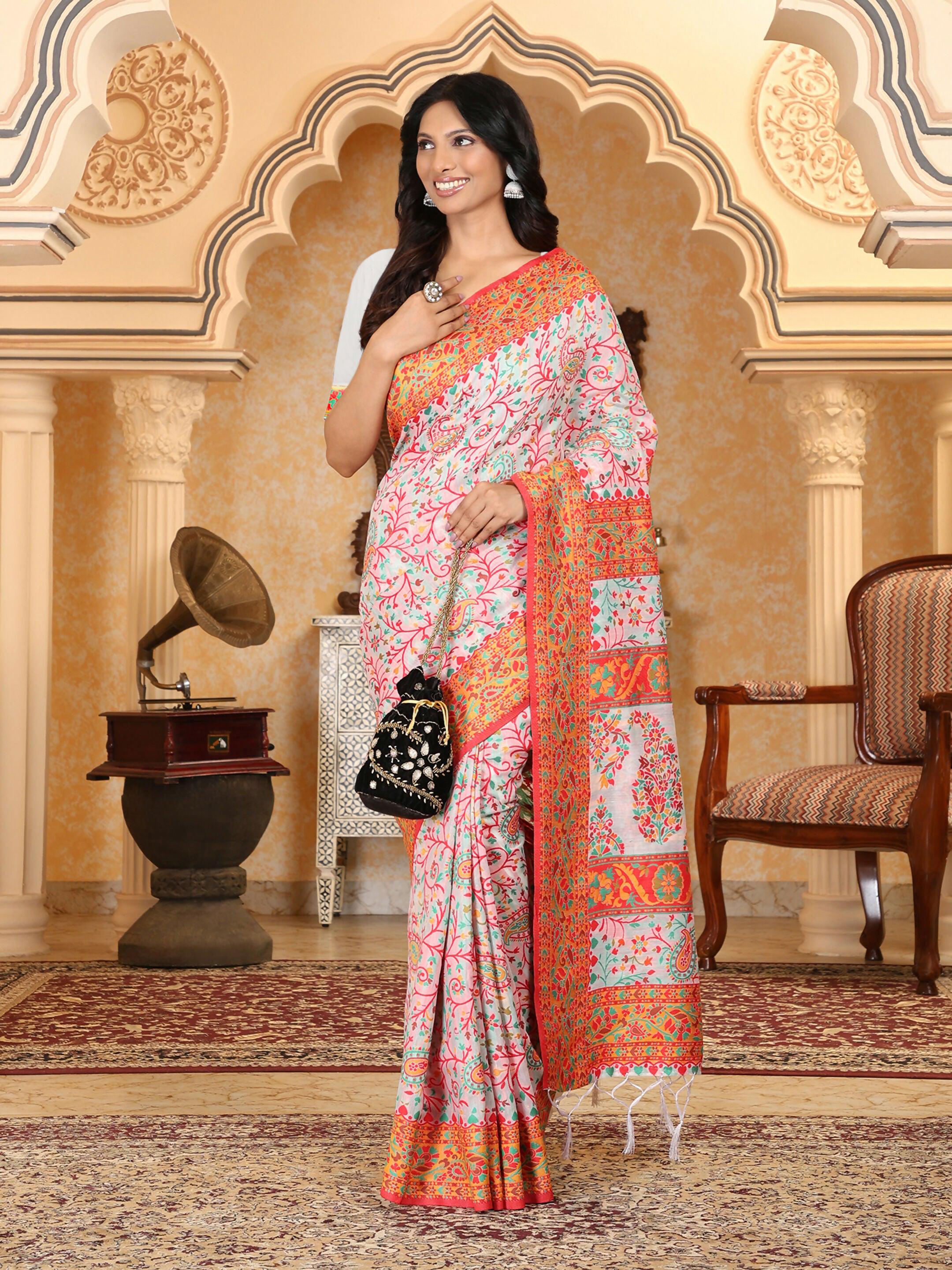 Shree Shyam Fashion Linen Cotton(Woven Work) Multicolour Saree - Distacart
