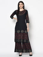 Aniyah Rayon Black Color Block Print Flared Slip-On Palazzo (AN-188K)