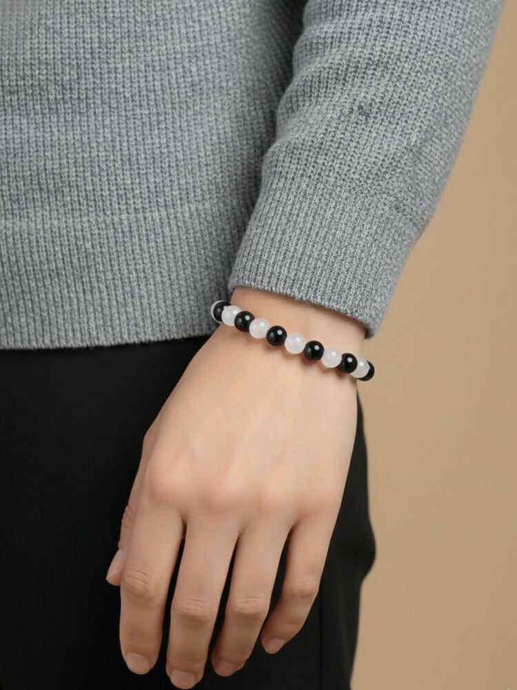 NVR Black & White Beaded Bracelet for Men & Women - Distacart