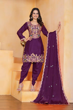 Teeya Creation Wine Color Chinon Silk Party Wear Punjabi Dhoti Suit - Distacart