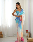 Sky Blue Georgette Pedding Color, Embroidery Work Party Wear Saree - Erisha