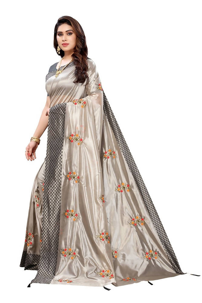 Vamika Grey Crepe Embroidery Saree (Nirali Grey)