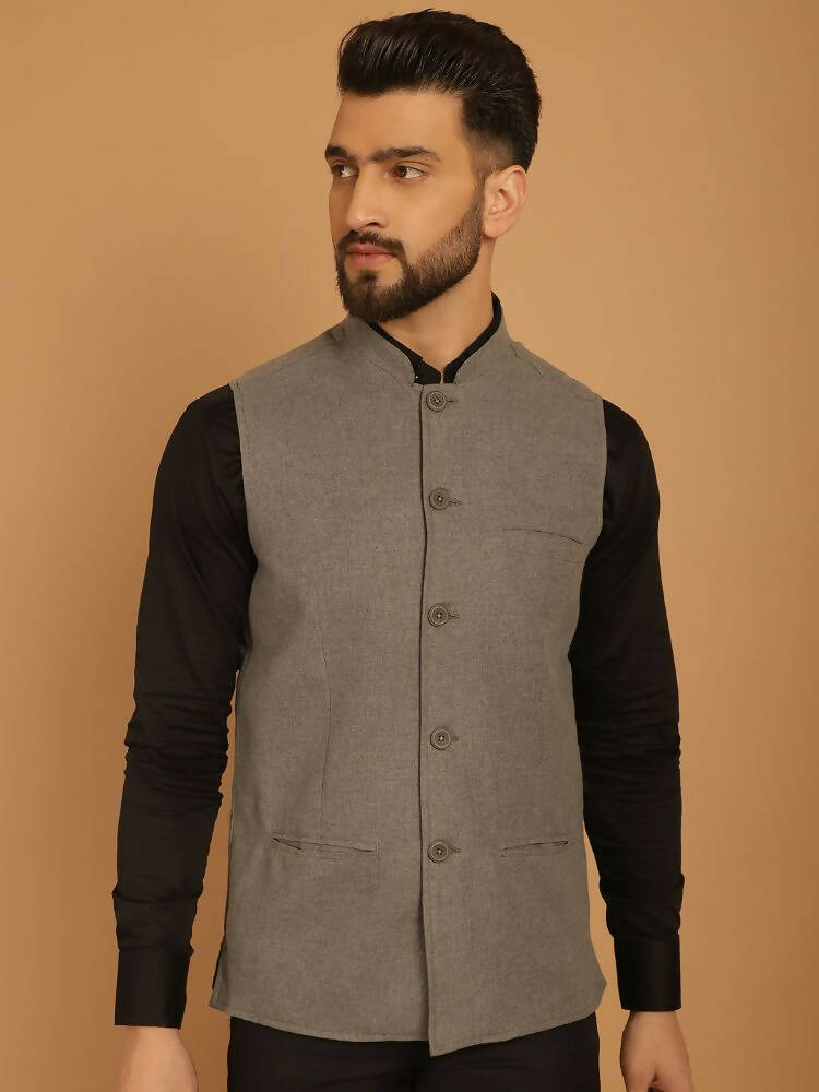 Even Apparels Nehru Jacket With Welt Pockets - Grey