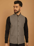 Even Apparels Nehru Jacket With Welt Pockets - Grey