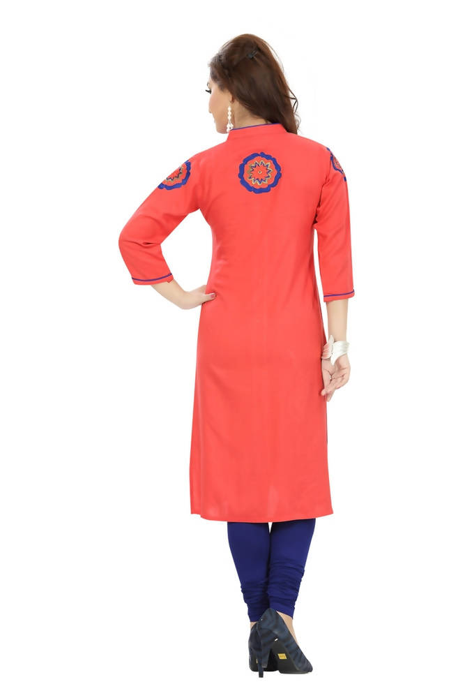 Snehal Creations Teasing Tomato Red Designer Embroidery Tunic