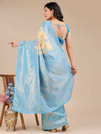 Shree Shyam Fashion Banarasi Silk Cream & Sky Blue Saree - Distacart
