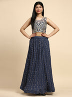 Dark Grey Georgette Embroidered Lehenga choli with Dupatta - Dhara