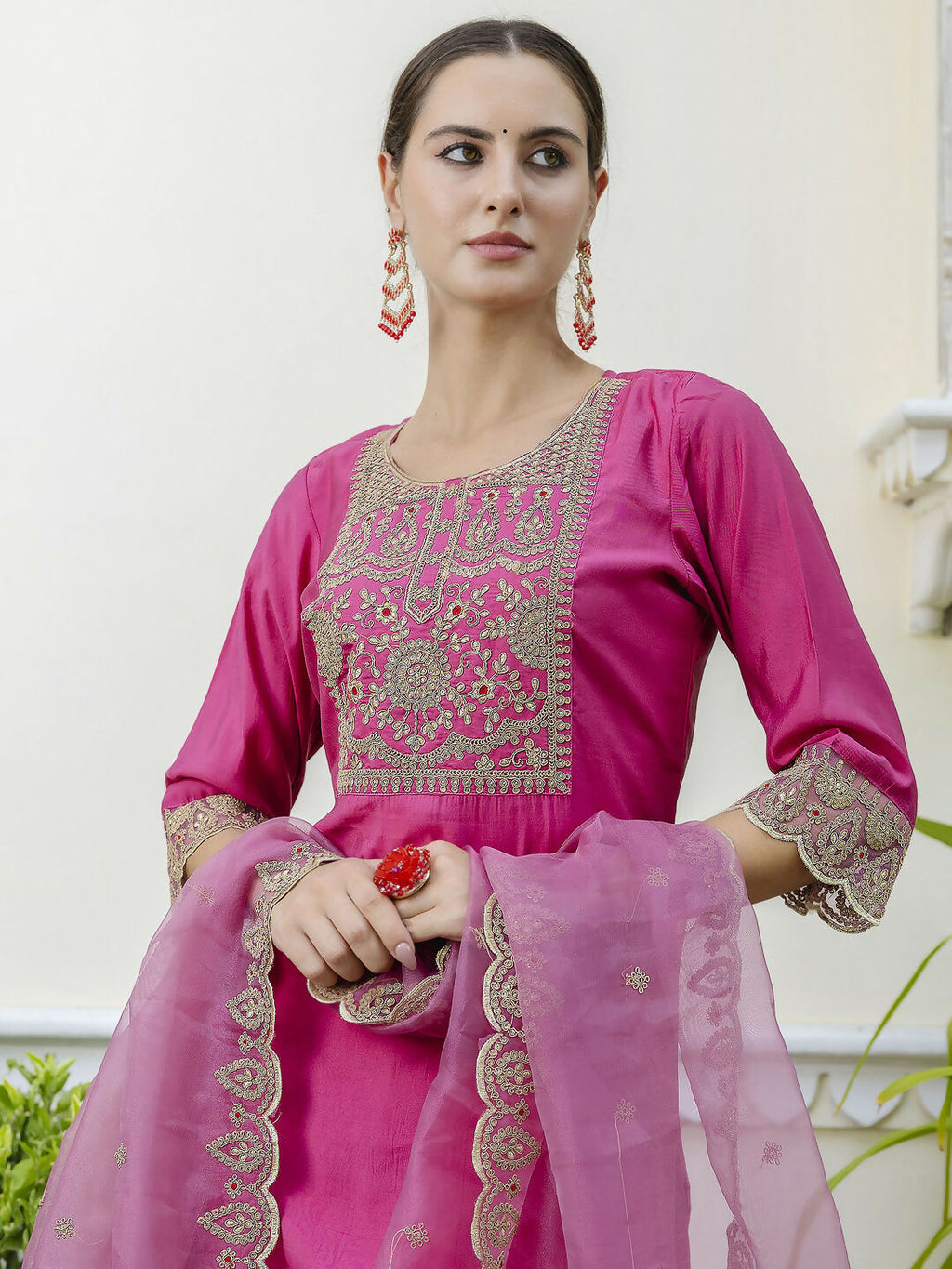 Vellora Rich Rani Pink Embroidery Work Readymade Salwar Suit