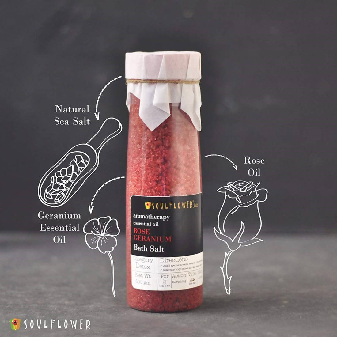 Soulflower Aromatherapy Essential Oil Rose Geranium Bath Salt